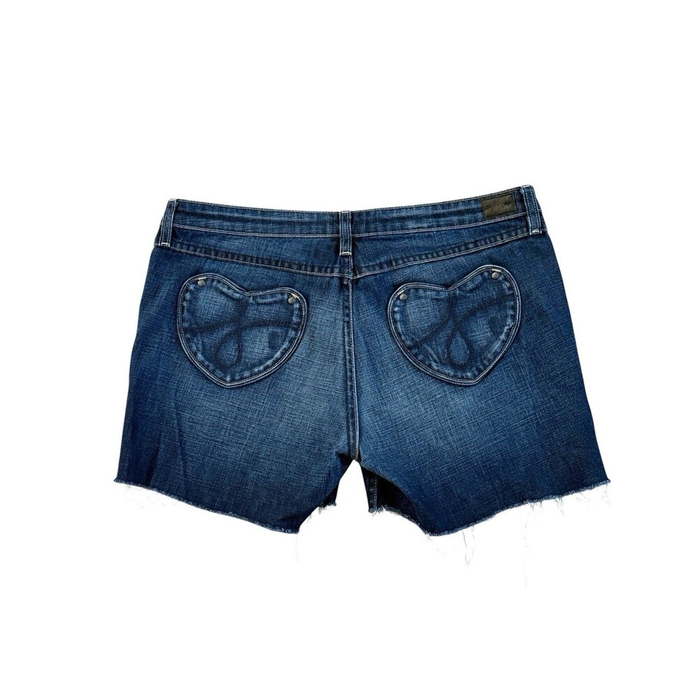 Juicy Couture Vintage Shorts SZ 32 Blue Cut-Off Denim Heart Shaped Pockets USA - Picture 2 of 11